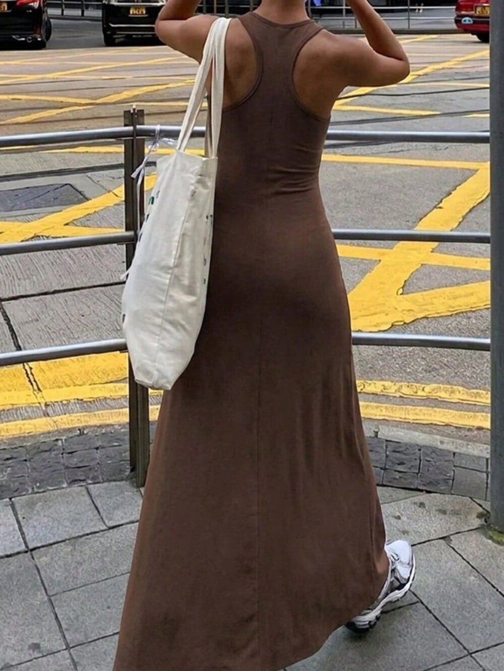 Brown Casual Women's Beach Vacation Style Long Sundress - Picture 3 of 5